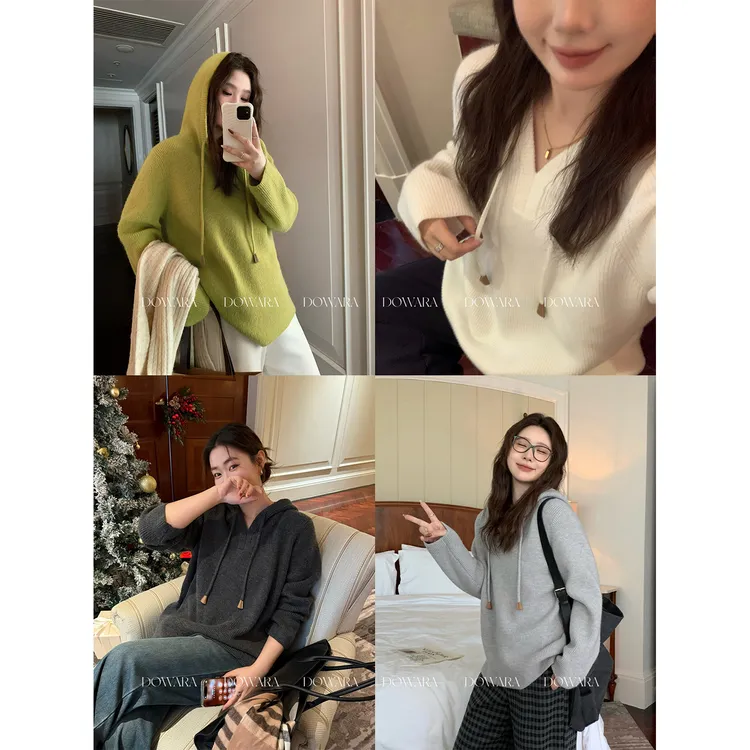 大婉酱微胖定制【觅见云绒】慵懒风多色连帽宽松百搭毛织上衣 2511D