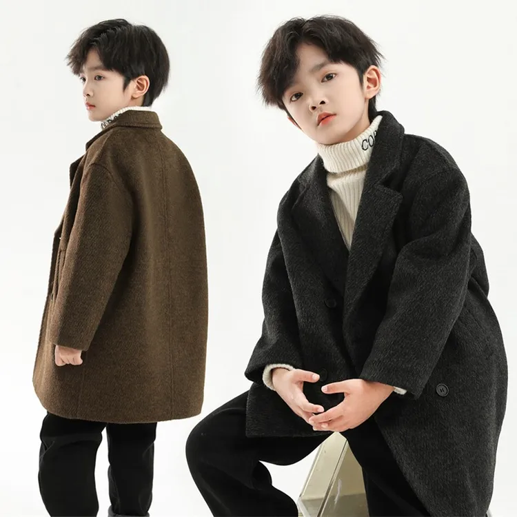 巴拉开门红男童呢子大衣羊绒外套秋冬款夹棉加厚新款儿童风衣男大
