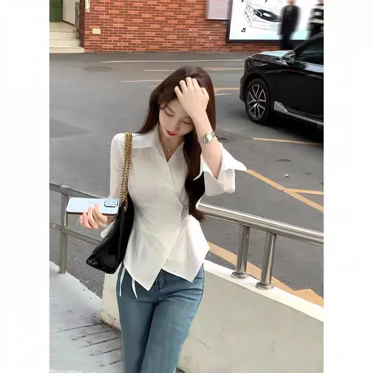 2025春新款法式设计感白色不规则小众衬衫显瘦独特小众上衣