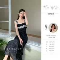 【小苍兰】<中秋国庆大狂欢>小个子蕾丝连衣裙斜裁印花显瘦遮肉长裙