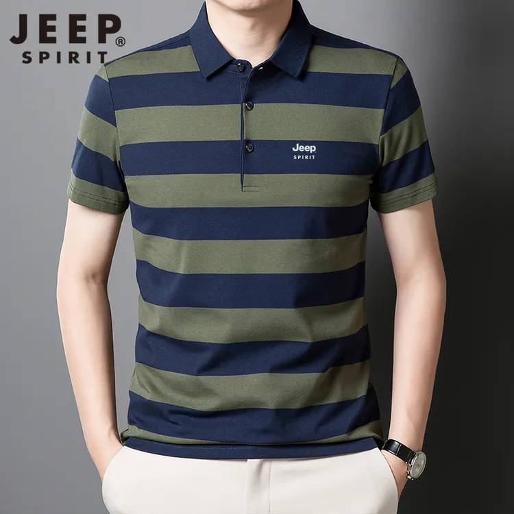 吉普JEEPSPIRIT短袖T恤男夏季商务休闲条纹纯棉POLO衫薄款透气