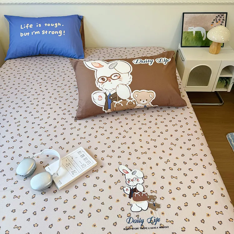 卡通贴布绣纯棉加厚磨毛床单单件秋冬季加厚被单人儿童床笠三件套