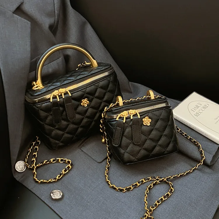 跨境小香风女包高级感链条盒子包菱格小众设计单肩斜挎手提水桶包