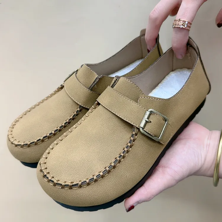 勃肯鞋春季新款老北京布鞋女一脚蹬乐福鞋平底豆豆鞋软底舒适单鞋