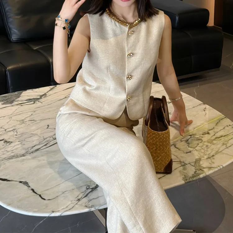 减龄春夏大方得体穿搭一整套高级感气质小香风马甲阔腿裤套装休闲