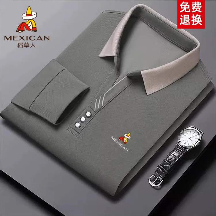 Mexican/稻草人男士polo衫春秋季长袖上衣中青年商务宽松休闲t恤