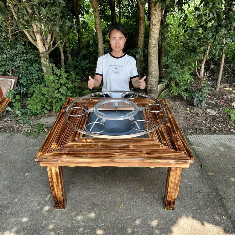 旋转火锅架围炉煮茶农家乐餐饮农村家用旋转不锈钢转盘架地摊火锅