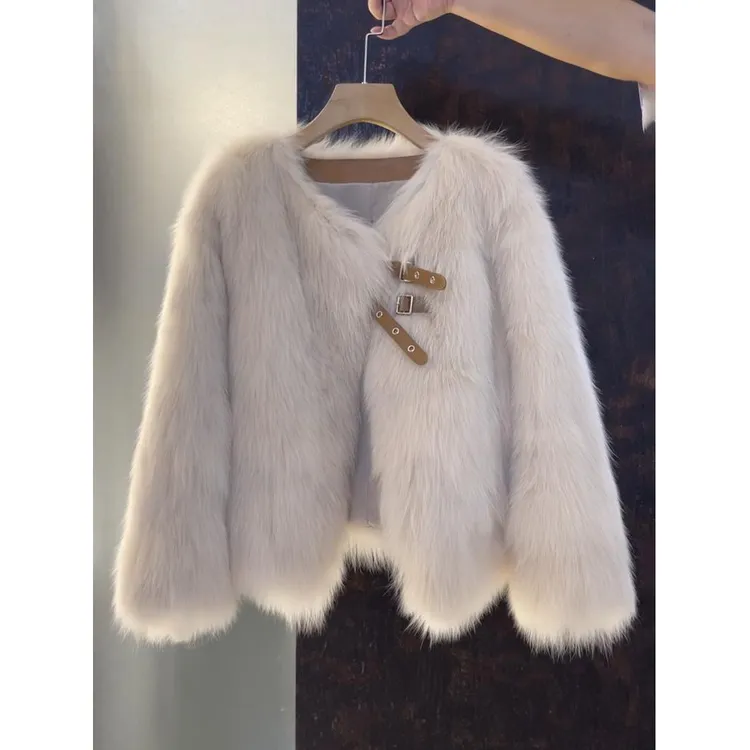 冷淡系高级感环保皮上衣女2023年冬季新款皮毛一体小香风外套
