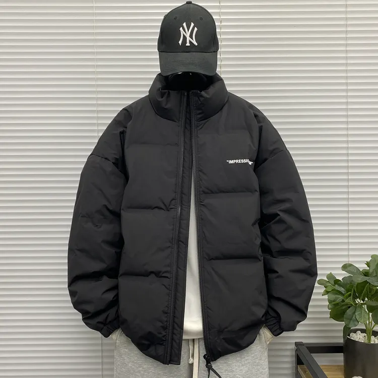 冬季无帽立领压花羽绒服男士冬季装大码青少年胖子字母羽绒外套潮