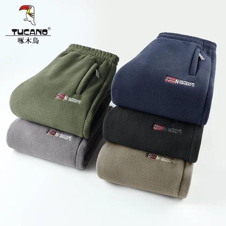 啄木鸟加绒加厚摇粒绒冬季保暖直筒休闲裤有大码秋冬男裤