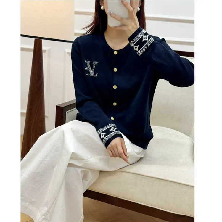 烫钻V针织开衫长袖百搭羊毛衫9281