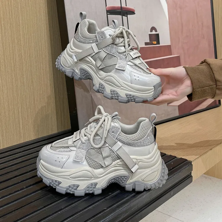 运动真皮厚底老爹鞋女2025新款爆款春季百搭增高松糕鞋搭配阔腿裤