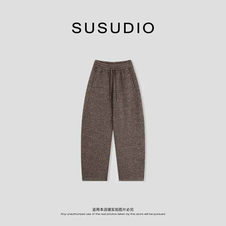 SUSUDIO 老钱风秋冬羊毛加绒一条过冬花纱杂色显瘦休闲裤 40704