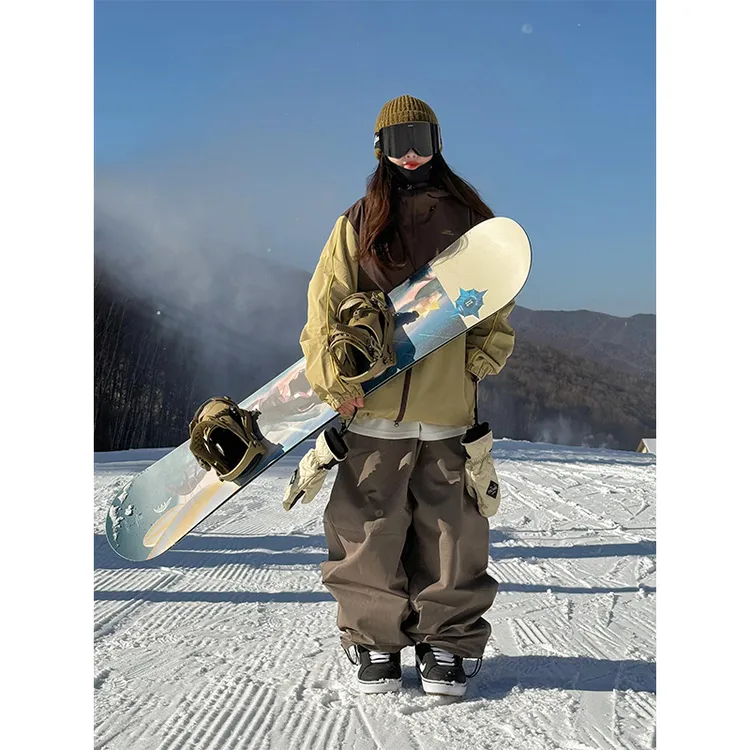 KSKM棕黄拼色滑雪服套装女2025秋冬新款户外防风防水单板雪服穿搭