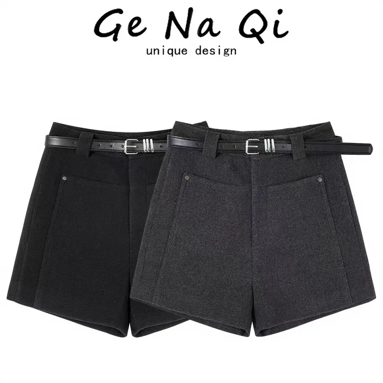 灰色毛呢A字裤女短裤2025秋冬外穿新款百搭高腰阔腿显瘦时尚靴裤