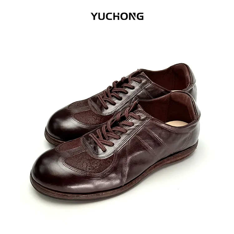 固特异德训鞋男纯色休闲真皮手工皮鞋系带低帮英伦风