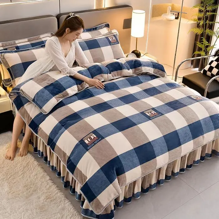 新款冬季保暖高克重牛奶绒四件套加厚冬季床上用品8斤左右