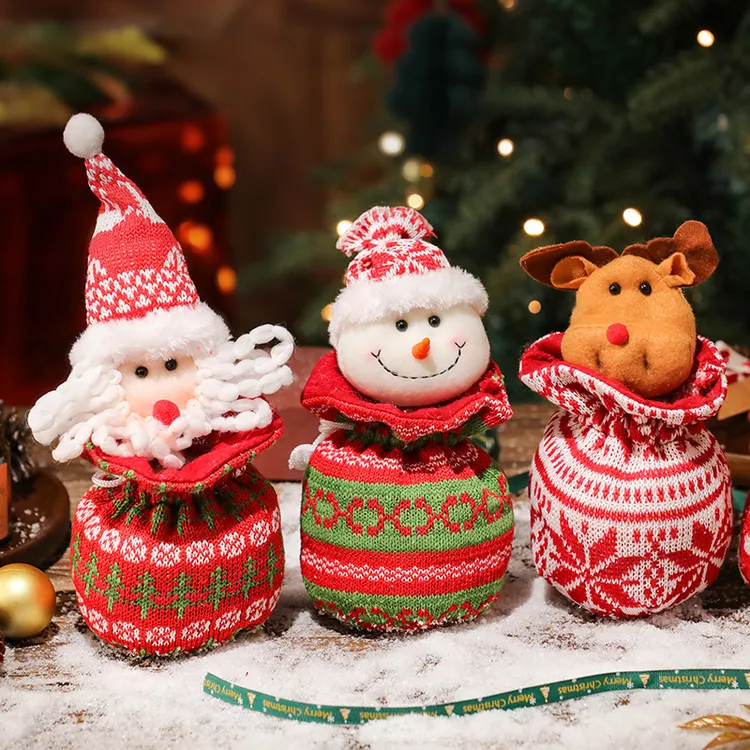 跨境圣诞苹果袋收口手提袋 平安夜礼物袋儿童小礼品袋圣诞苹果袋