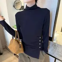 姚家铺子2512高弹修身小蛮腰半高领长袖下摆褶皱开叉（衣长56左右）