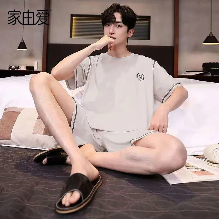 夏天莫代尔男士睡衣男款夏季冰丝宽松简约薄款透气家居服可外穿