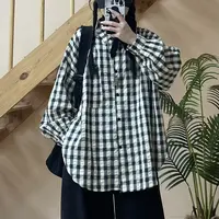 冬季新款复古慵懒风格子长袖衬衫8902款