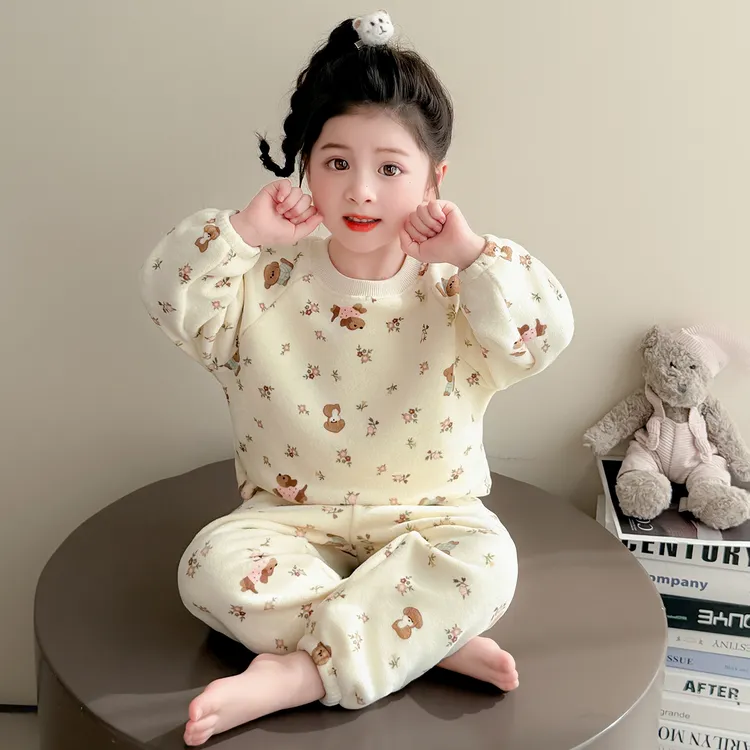 儿童睡衣秋冬季奥粒绒2025新款女宝保暖衣女孩套装冬款小童家居服