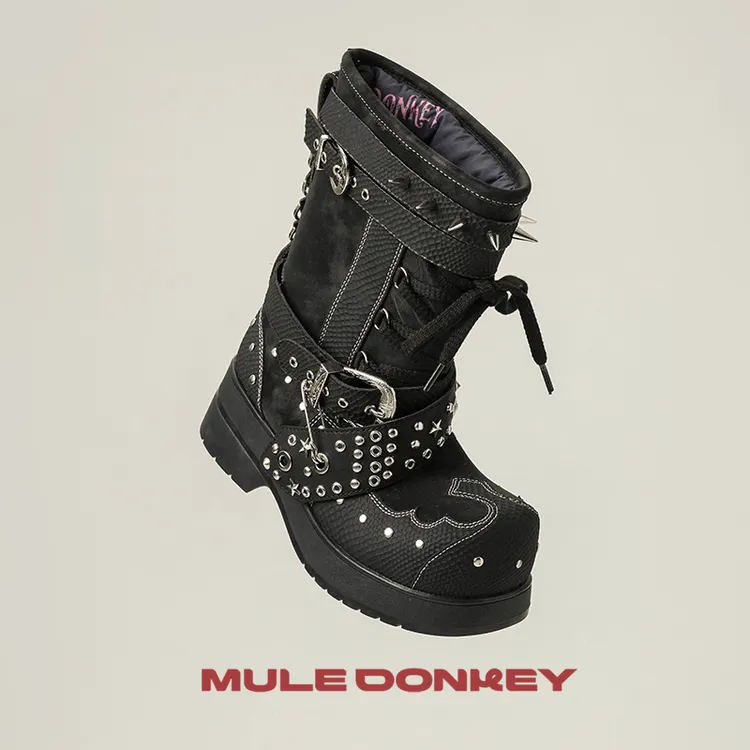 Donkey【朋克黑】哥特摇滚厚底靴系列小众加绒厚底冬季轻亚原创