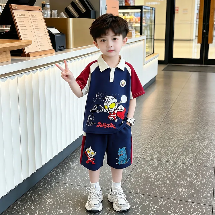 男童夏季套装新款奥特曼衣服宝宝痞帅洋气卡通潮酷夏装破polo衫