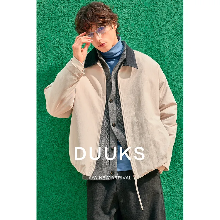 DUUKS拼接牛仔领羽绒服男士外套2025新款秋冬季轻薄保暖男装夹克