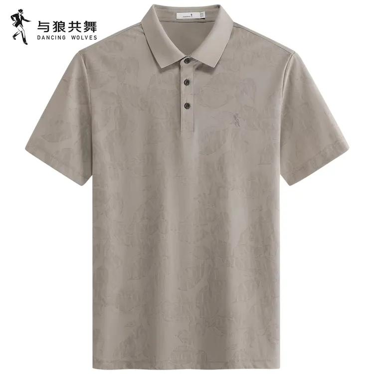 【暗纹提花】与狼共舞翻领短袖T恤男2026夏季新款抑菌印花Polo衫