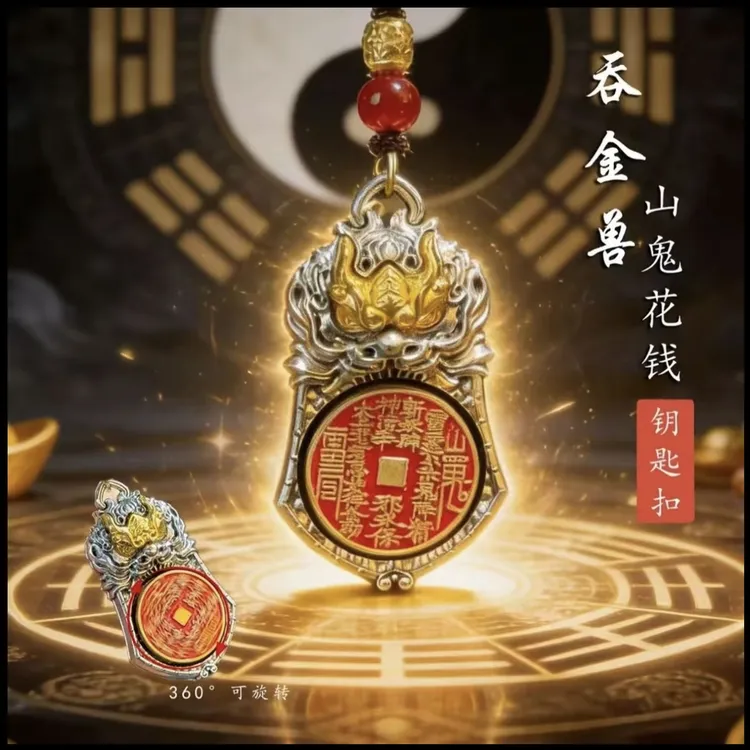 臻品新款天官赐福吞金兽转转男女钥匙扣挂件新中式小挂件