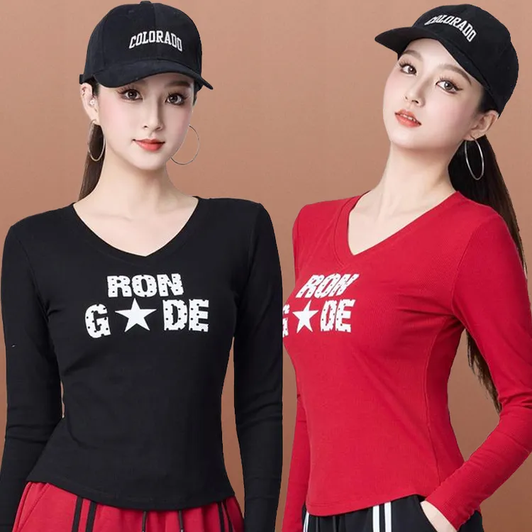 新款广场舞服装杨丽萍运动印花长袖秋季健身跑步跳舞蹈练功上衣棉