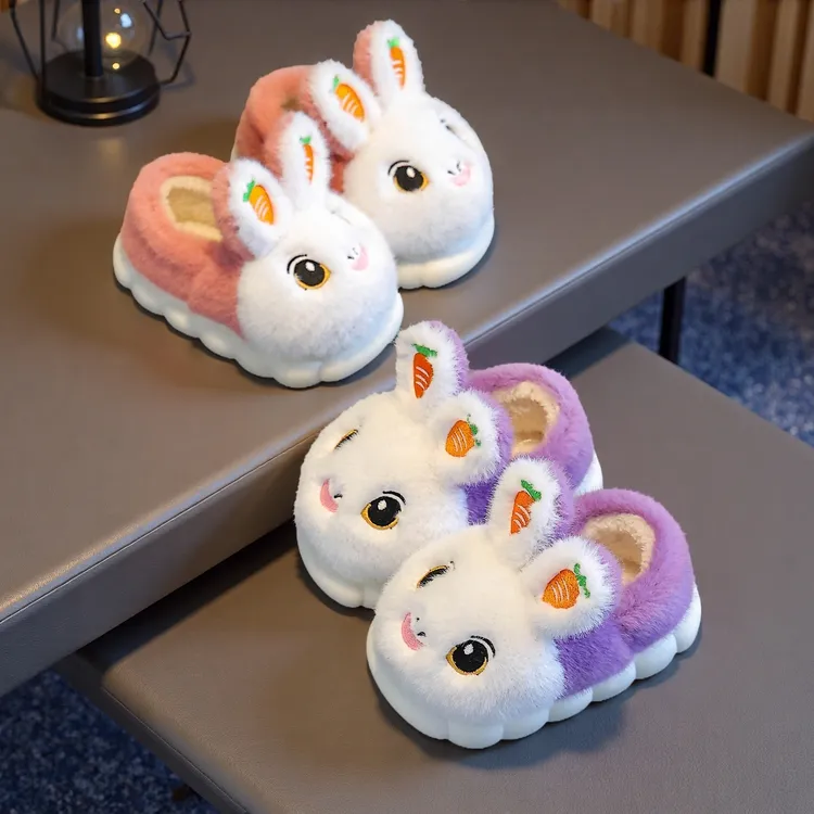 秋冬季儿童棉拖鞋防滑亲子包跟保暖男童女童可爱室内软底棉鞋冬