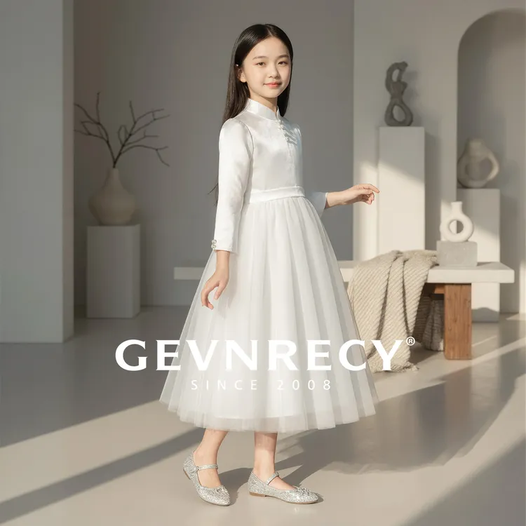 女童礼服高端白色新中式生日公主裙花童婚礼小女孩国风舞台演出服