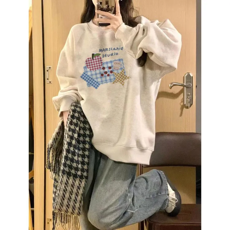 重磅美式复古oversize圆领卫衣女2025新款设计感慵懒长袖上衣