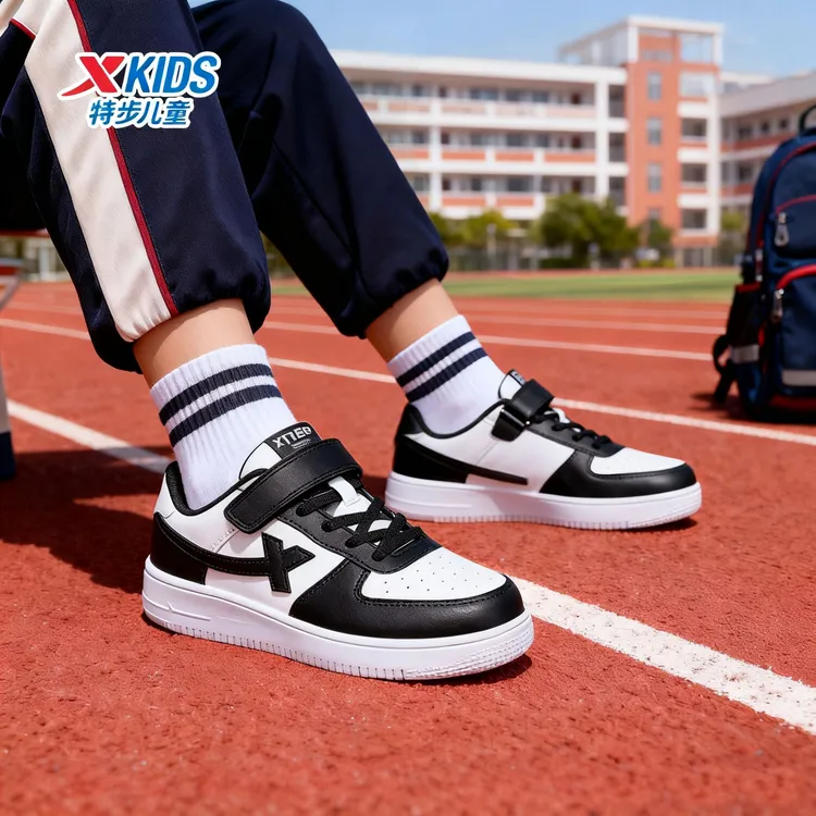 【熊猫鞋】特步儿童冬季防水皮面板鞋时尚百搭休闲鞋675116319226