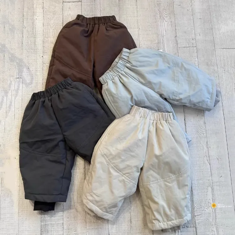 韩国男女童冬季加厚棉裤2025冬季儿童保暖纯色假两件束脚夹棉裤子