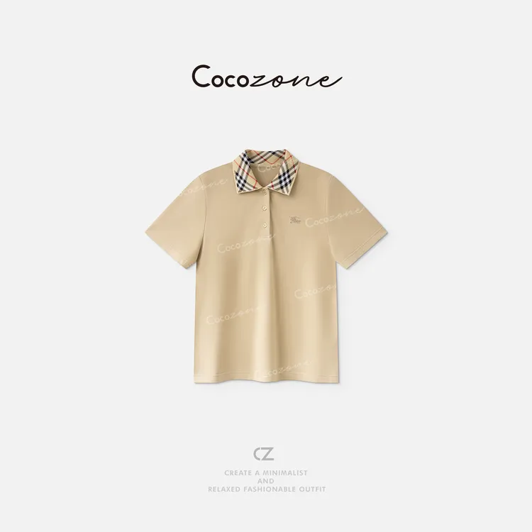 COCO ZONE 刘一一  ”老钱polo“格纹领口简约T恤 CD2A1675