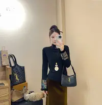 新中式国风复古拼色加绒T恤小香风显瘦气质时尚小众修身休闲百搭