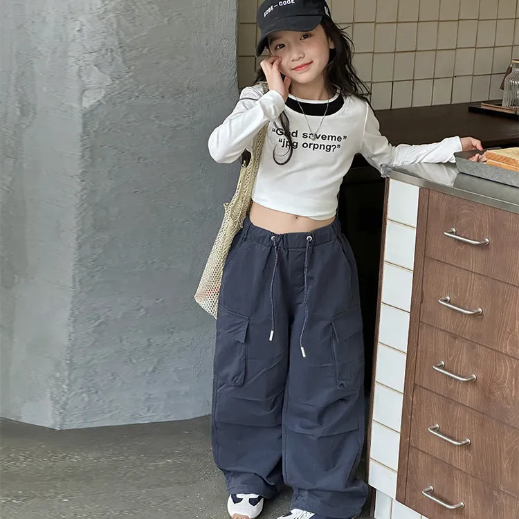 女童裤子2025年秋季新款洋气宽松立体口袋工装裤休闲时尚51056