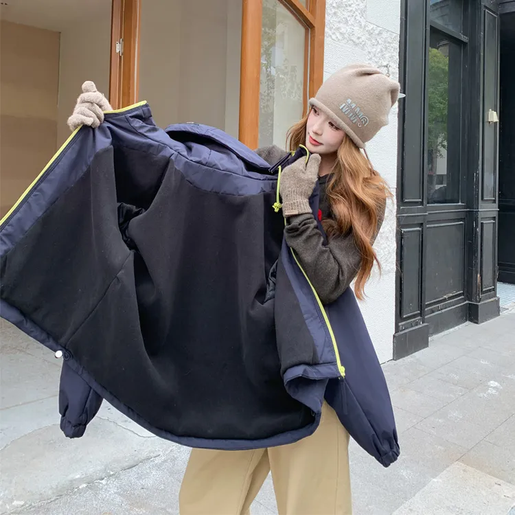 休闲风连帽短款派克服女2025冬季新款韩系ins风加绒加厚棉服外套