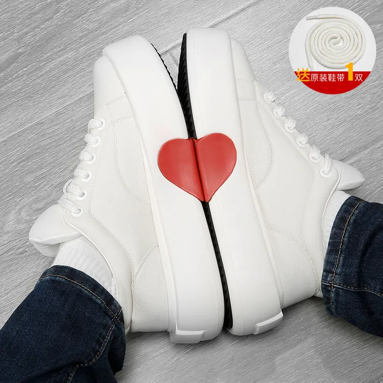 TA78秋冬季小白鞋真皮爱心鞋头层牛皮透气情侣款休闲鞋潮流运动鞋