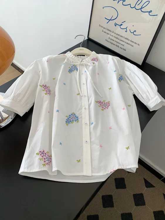 法式白色立领蝴蝶结衬衫女小个子设计感小众不撞款上衣宽松慵懒风