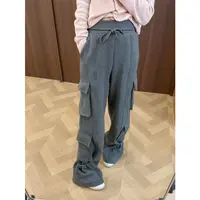 Qixiaoyao 设计师款加绒松紧高腰工装阔腿裤女#YTXYJR5252