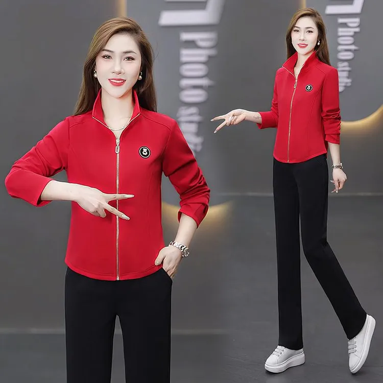 运动服套装女春秋季2025新款洋气大码减龄开衫卫衣休闲跑步两件套