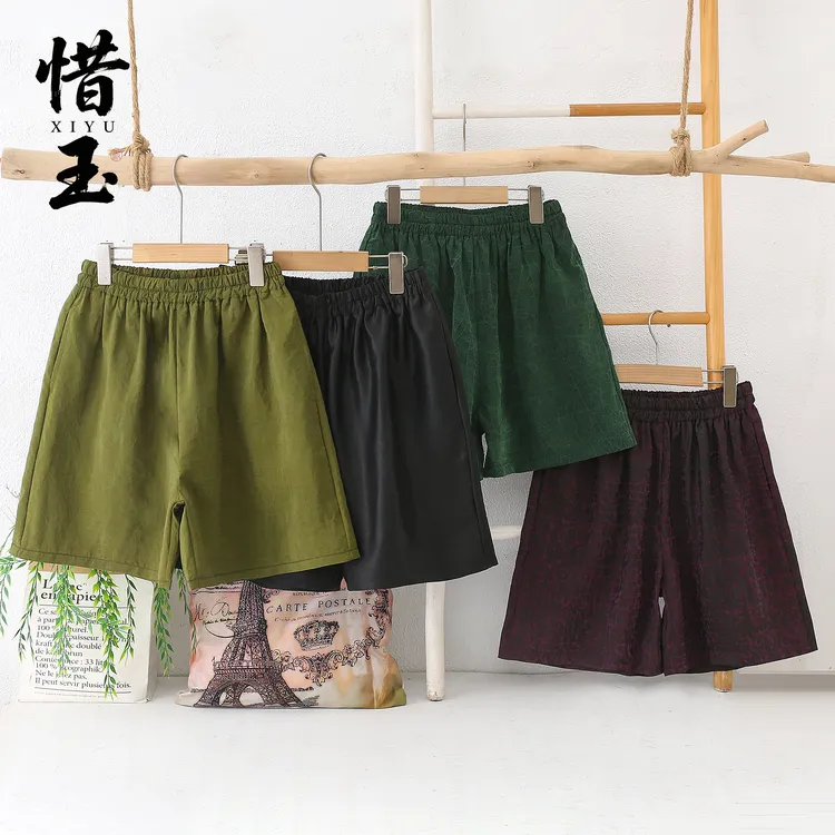 【惜玉】100%桑蚕丝龟裂纹女装短裤香云纱夏季薄款宽松百搭休闲裤子