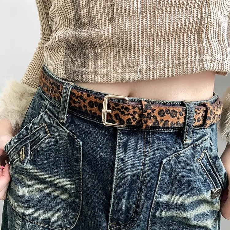 y2k小众豹纹蛇皮腰带女复古个性针扣牛仔裤带辣妹百搭可调节皮带