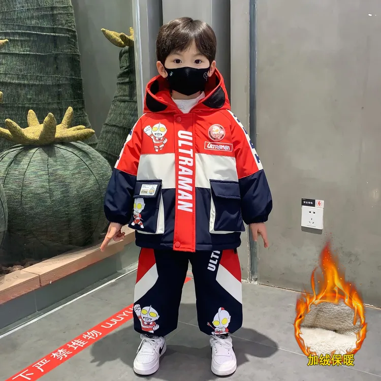 奥特曼男童加绒套装棉衣2026新款痞帅儿童装棉服男孩加厚冬装外套商品图