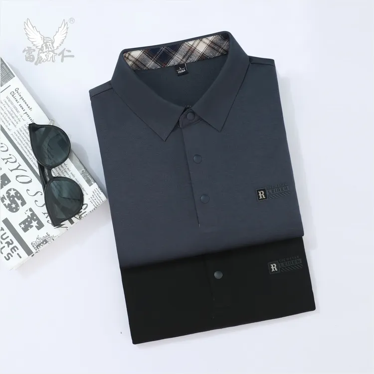 2025雷仁秋冬男士轻奢长袖纯色Polo衫百搭商务翻领卫衣男LR26122
