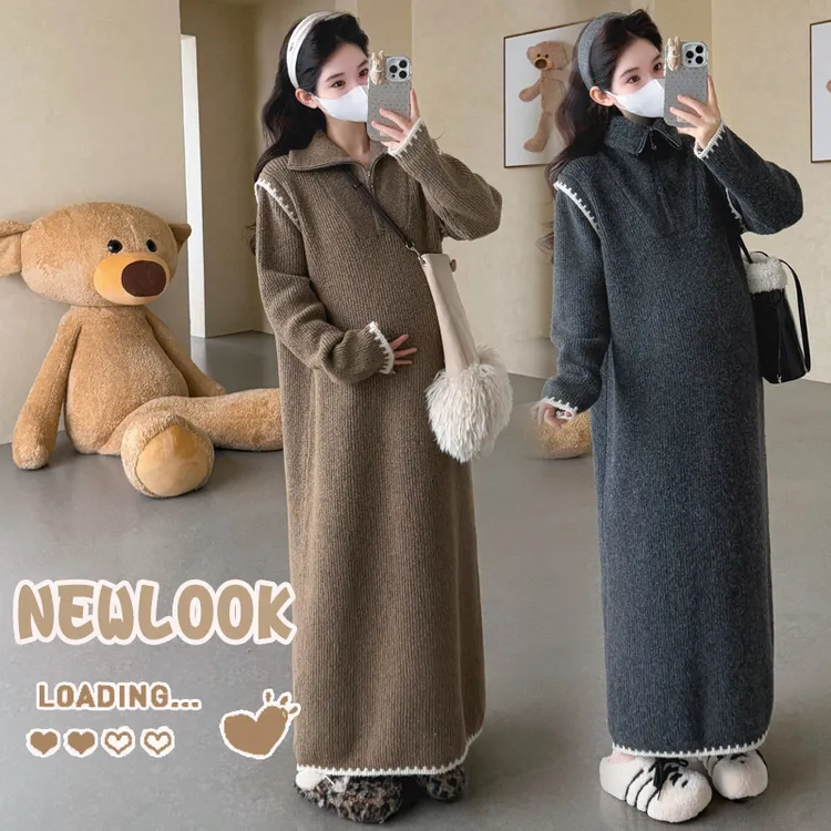 孕妇秋冬连衣裙2025新款孕妈法式穿搭加厚保暖针织毛衣长裙小个子